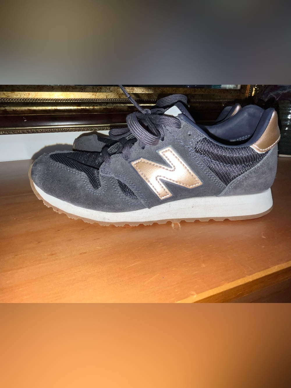 New Balance Dark Navy Sneakers with Metallic Rose Gold 'N' Logo